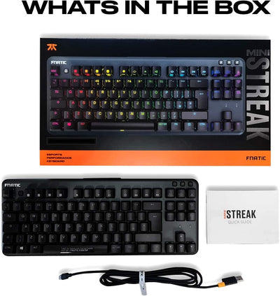 Fnatic Ministreak Silent LED Backlit RGB Mechanical TKL Gaming Keyboard, MX Cherry Silent Red Switches, Small Compact Portable Tenkeyless Layout Pro Esports Gaming Keyboard (US Layout QWERTY)