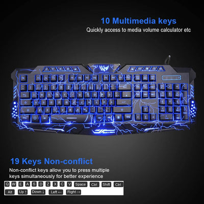 BlueFinger Backlit Gaming Keyboard and Mouse and LED Headset Combo,USB Wired -USA Stock - Biometric Sports Solutions