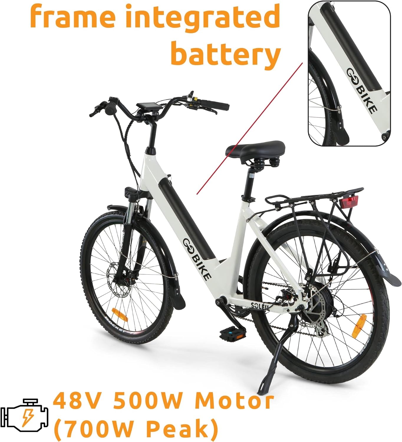 Soleil Lightweight Electric Motorized Bike, Step through E-Bike 7 Speed Shimano, Pedal Assist, Thumb Throttle, City E-Bikes for Men, and Women 48V 500W Motor 30 Mile Range for Adults, by Gobike