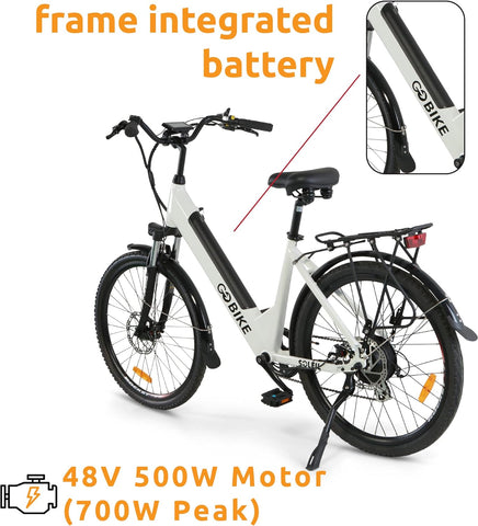 Soleil Lightweight Electric Motorized Bike, Step through E-Bike 7 Speed Shimano, Pedal Assist, Thumb Throttle, City E-Bikes for Men, and Women 48V 500W Motor 30 Mile Range for Adults, by Gobike