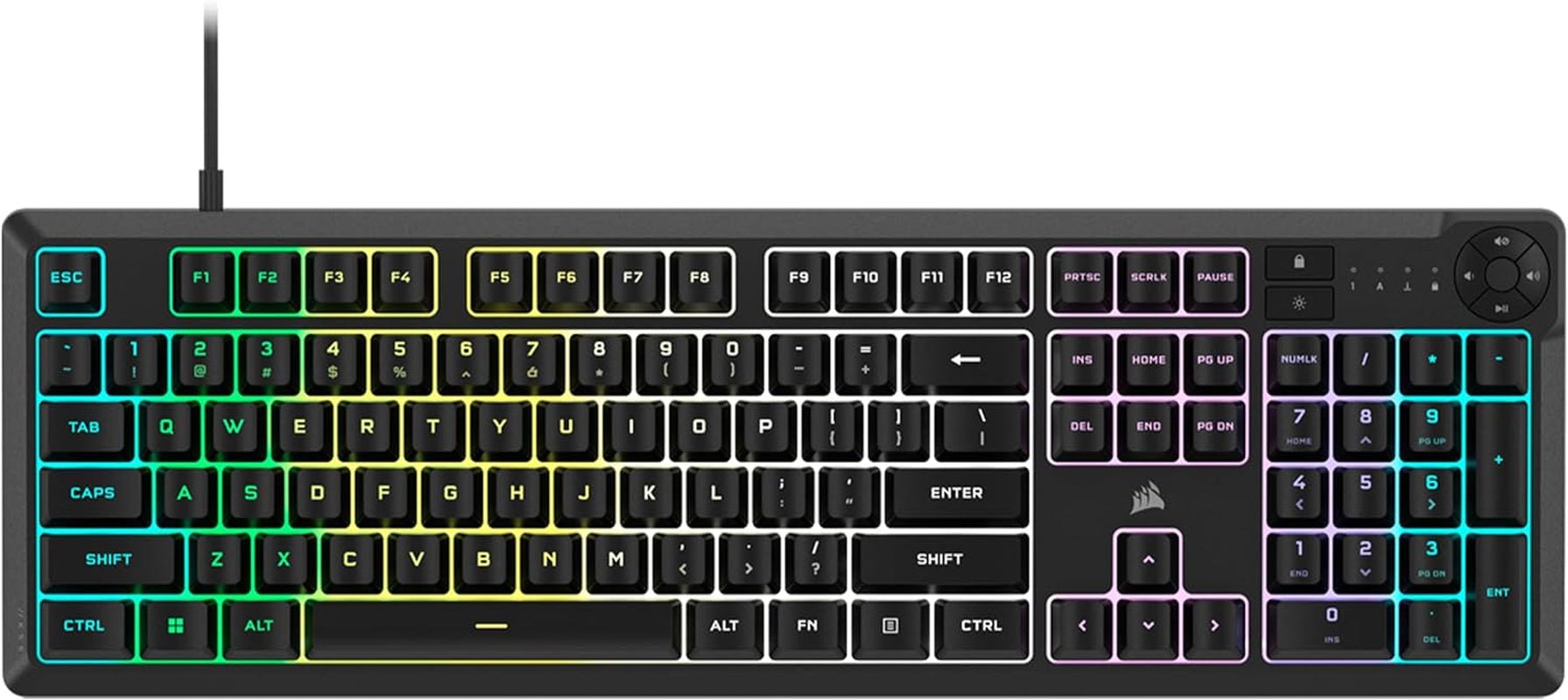 K55 CORE RGB Membrane Wired Gaming Keyboard – Quiet, Responsive Switches – Spill Resistance – Ten-Zone RGB – Media Keys – Icue Compatible – QWERTY NA – PC, Mac – Gray