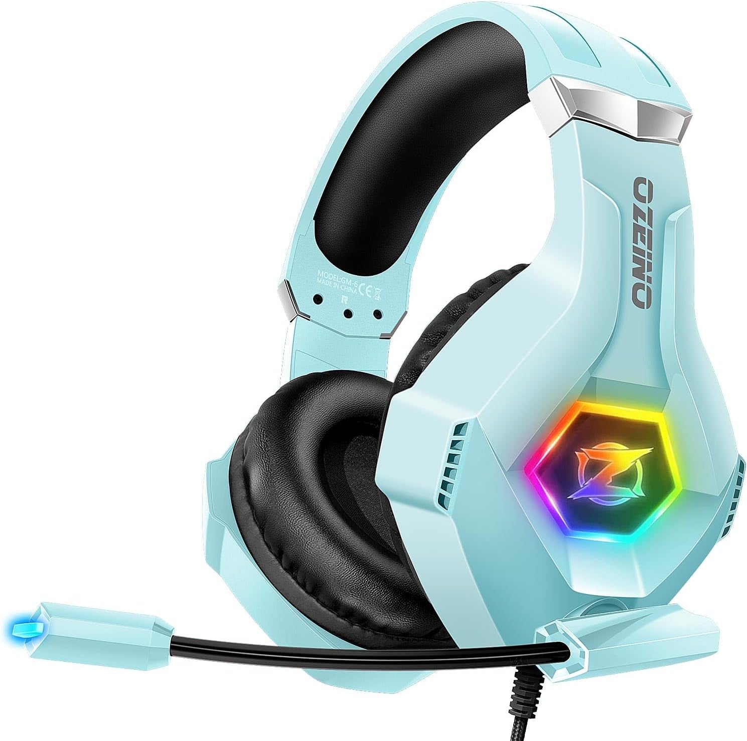 Gaming Headset with Microphone, Compatible with Xbox One, Ps5, Ps4, PC Switch, Gaming Headphones, RGB Light, Stereo Surround Sound -Light Blue