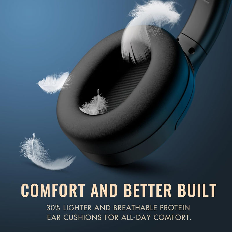 Hybrid Active Noise Cancelling Headphones, Wireless over Ear Bluetooth Headphones, Headphones Wireless with Transparency Mode, Deep Bass, Comfort Fit Ear Cups, 30 Hrs, for Home Office Travel，Blue