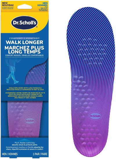 Walk Longer Insoles for Men - Comfortable Plush Foam Cushioning Inserts for Walking, Hiking, and Standing on Feet All-Day with Arch Support - Walk 50% Longer without Muscle Fatigue