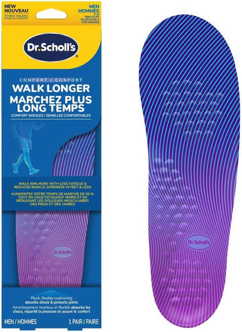 Walk Longer Insoles for Men - Comfortable Plush Foam Cushioning Inserts for Walking, Hiking, and Standing on Feet All-Day with Arch Support - Walk 50% Longer without Muscle Fatigue