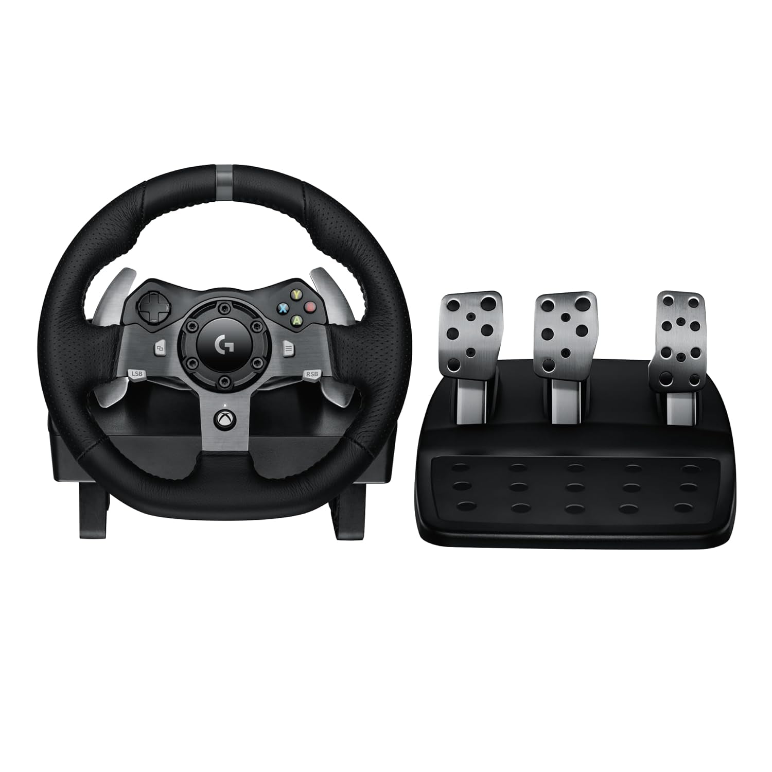 920 Driving Force Racing Wheel and Floor Pedals, Real Force Feedback, Stainless Steel Paddle Shifters, Leather Steering Wheel Cover for Xbox Series X|S, Xbox One, PC, Mac - Black