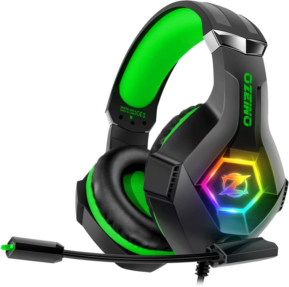 Gaming Headset for PC, Ps4, Ps5, Xbox Headset, Gaming Headphones with Noise Cancelling Flexible Mic RGB Light Memory Earmuffs for Xbox One, Switch, Mac -Green