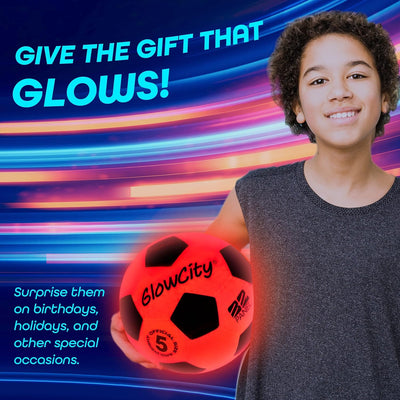 Glow in the Dark Soccer Ball | Light up Indoor/Outdoor Soccer Ball with 2 LED Lights | Pre-Installed Batteries | Fun Gift for Teens