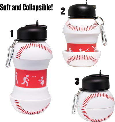 Art Clip-On Collapsible Bpa-Free Silicone Baseball Water Bottle for Kids, 18 Oz. Size