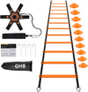 Pro Agility Ladder Soccer Kick Trainer Set 20Ft 12 Rung10 Cones and 4 Stakes Speed Agility Football Training Equipment with Carrying Bag