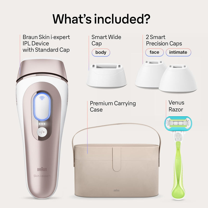 SMART IPL Long-Lasting Laser Hair Removal Device for Women & Men, Skin I·Expert, Home Hair Removal, Free App, Vanity Case, Venus Razor, 4 Smart Heads, Alternative for Laser Hair Removal, PL7387