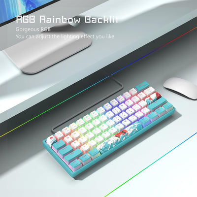 60% Percent Keyboard, WK61 Mechanical RGB Wired Gaming Keyboard, Hot-Swappable Keyboard with Blue Sea PBT Keycaps for Windows PC Gamers - Linear Red Switch