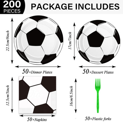 50 Guests Soccer Plates Napkins Party Supplies Soccer Birthday Party Decorations Disposable Paper Dinnerware Tableware Set Soccer Ball Party Decoration Favors