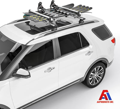 33'' Aluminum Universal Ski Roof Rack Fits 6 Pairs Skis or 4 Snowboards, Ski Roof Carrier Fit Most Vehicles Equipped Cross Bars