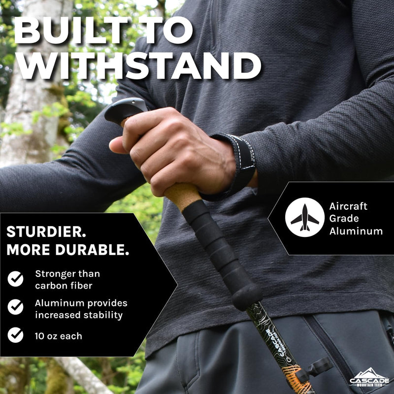 Lightweight Aircraft-Grade Aluminum Trekking Poles with Extended down Grip plus Tip Kit