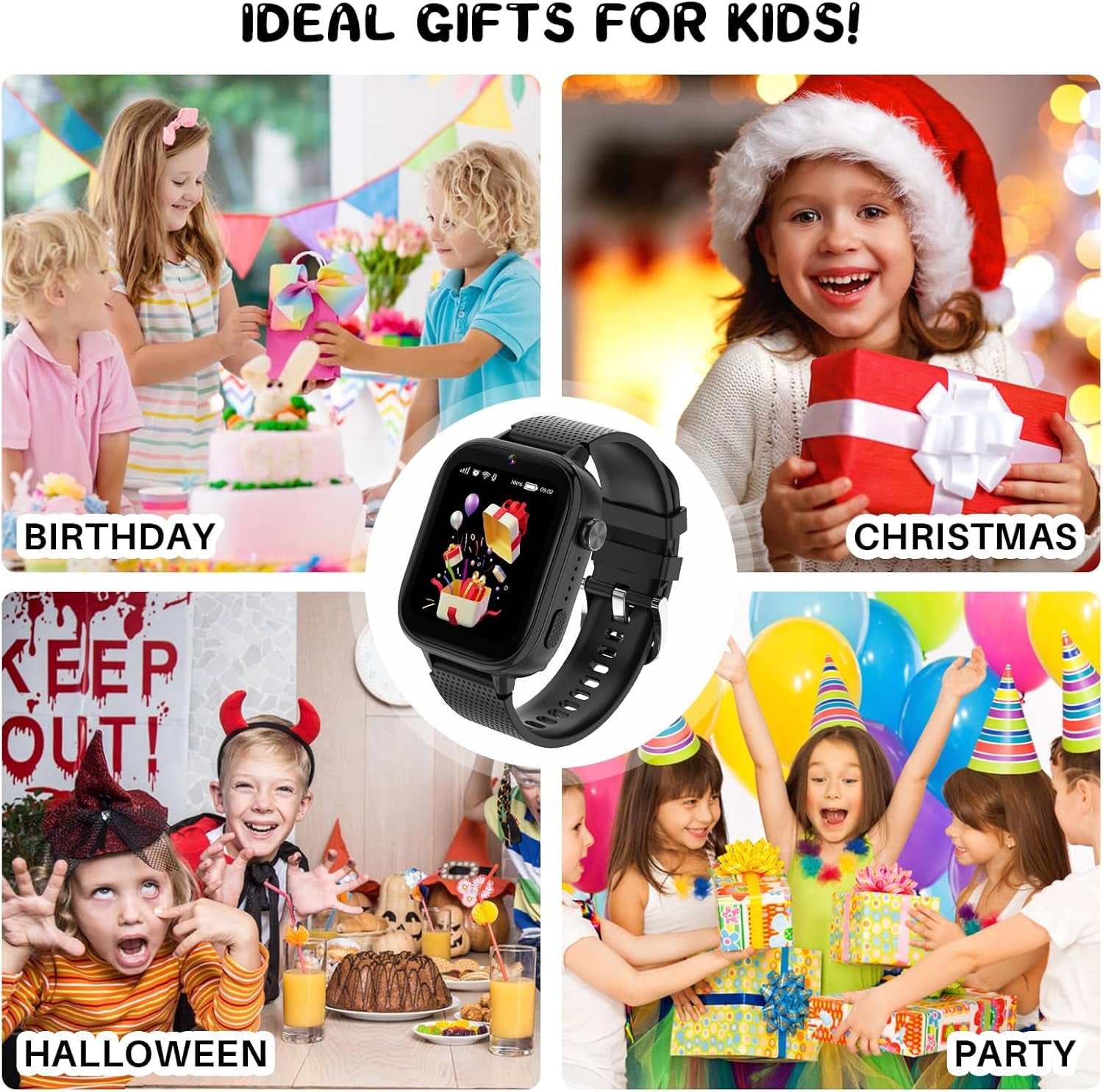 4G Kids Watch, Smart Watch for Kids with SIM Card, 47 Exciting Games, Two-Way Calling Feature, SOS Emergency Call Button Ideal for Kids Aged 3-12, Children’S Cell Phone Alternative (Black)