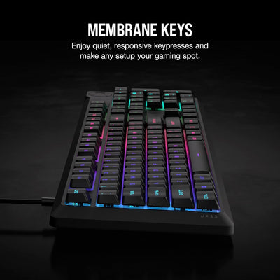 K55 CORE RGB Membrane Wired Gaming Keyboard – Quiet, Responsive Switches – Spill Resistance – Ten-Zone RGB – Media Keys – Icue Compatible – QWERTY NA – PC, Mac – Gray