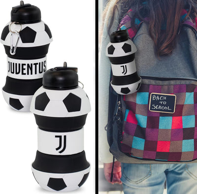 ART Juventus Clip-On Collapsible 1 Liter, 34 Oz. Size Bpa-Free Silicone Soccer Large Water Bottle