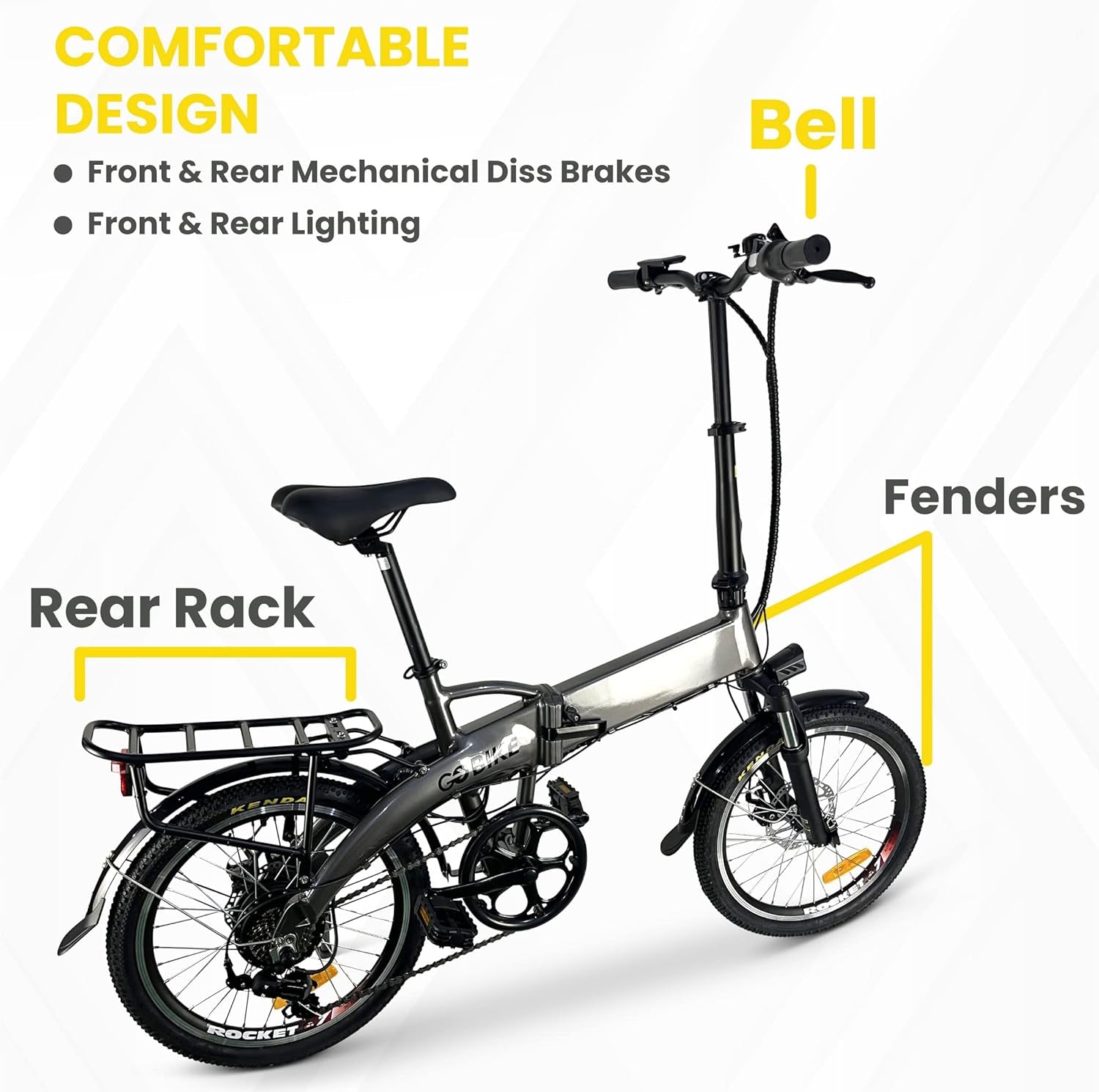 Comfygo Futuro Electric Bike,Lightweight Folding Motor Ebikes,Electric Bicycle for Adults,Bicicleta Electrica Para Adultos,Road City Bike,350 W 20 * 1.95 Fat Tire E Bikes,7 Speed Shifter,22 Mph Ebike