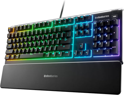 Apex 3 RGB Gaming Keyboard – 10-Zone RGB Illumination – IP32 Water Resistant – Premium Magnetic Wrist Rest (Whisper Quiet Gaming Switch)