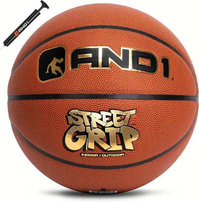 Street Grip Premium Composite Leather Basketball & Pump- Official Size 7 (29.5”) Streetball, Made for Indoor and Outdoor Basketball Games