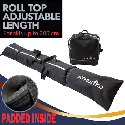 Padded Two-Piece Ski and Boot Bag Combo | Store & Transport Skis up to 200 CM and Boots up to Size 13 | Includes 1 Padded Ski Bag & 1 Padded Ski Boot Bag