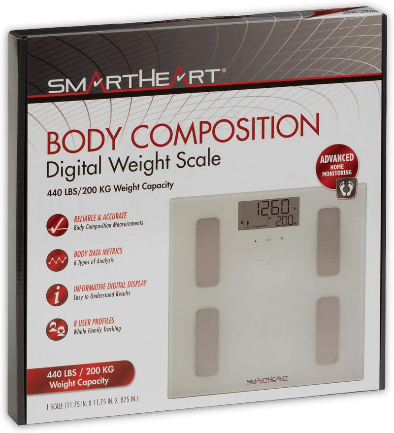 Digital Body Composition Scale | 440 Lbs / 200 Kg Capacity | BMI | Bone Mass | Body Water Fat and Muscle Mass