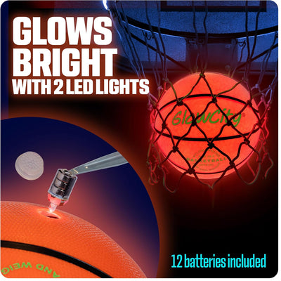 Glow in the Dark Basketball for Teen Boy - Glowing Red Basket Ball, Light up LED Toy for Night Ball Games - Sports Stuff & Gadgets for Kids Age 8 Years Old and Up. Great Gift for Boys & Girls