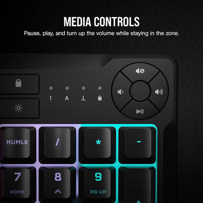 K55 CORE RGB Membrane Wired Gaming Keyboard – Quiet, Responsive Switches – Spill Resistance – Ten-Zone RGB – Media Keys – Icue Compatible – QWERTY NA – PC, Mac – Gray