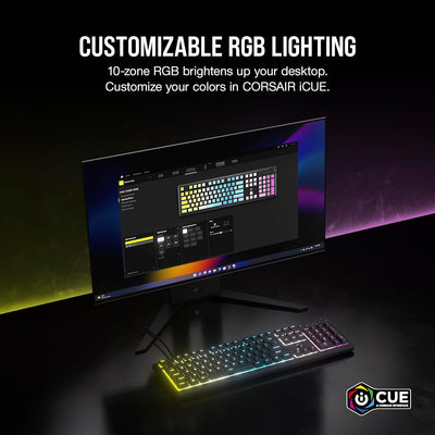 K55 CORE RGB Membrane Wired Gaming Keyboard – Quiet, Responsive Switches – Spill Resistance – Ten-Zone RGB – Media Keys – Icue Compatible – QWERTY NA – PC, Mac – Gray