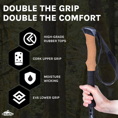 Lightweight Aircraft-Grade Aluminum Trekking Poles with Extended down Grip plus Tip Kit