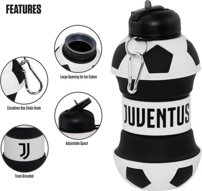 ART Juventus Clip-On Collapsible 1 Liter, 34 Oz. Size Bpa-Free Silicone Soccer Large Water Bottle