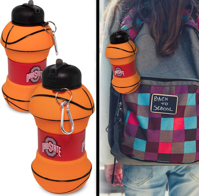 ART Ohio State Clip-On Collapsible 1 Liter, 34 Oz. Size Bpa-Free Silicone Basketball Large Water Bottle