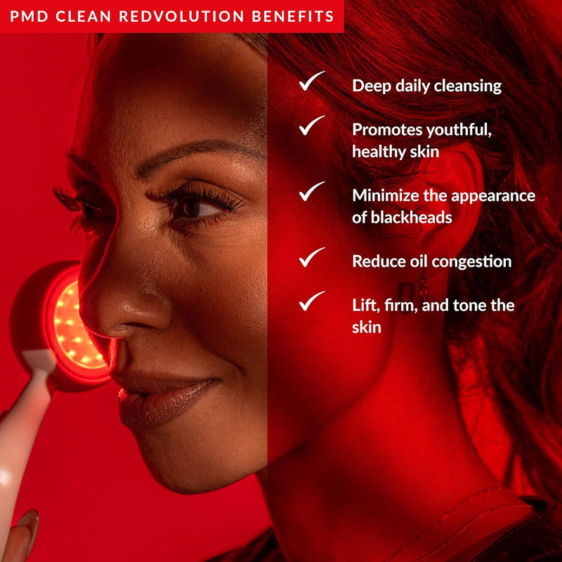 PMD Clean Redvolution - Smart Facial Cleansing Device with Silicone Brush & Age-Defying Red Light Therapy Treatment - Smooths Fine Lines and Wrinkles, Firms and Tones - for Face & Body