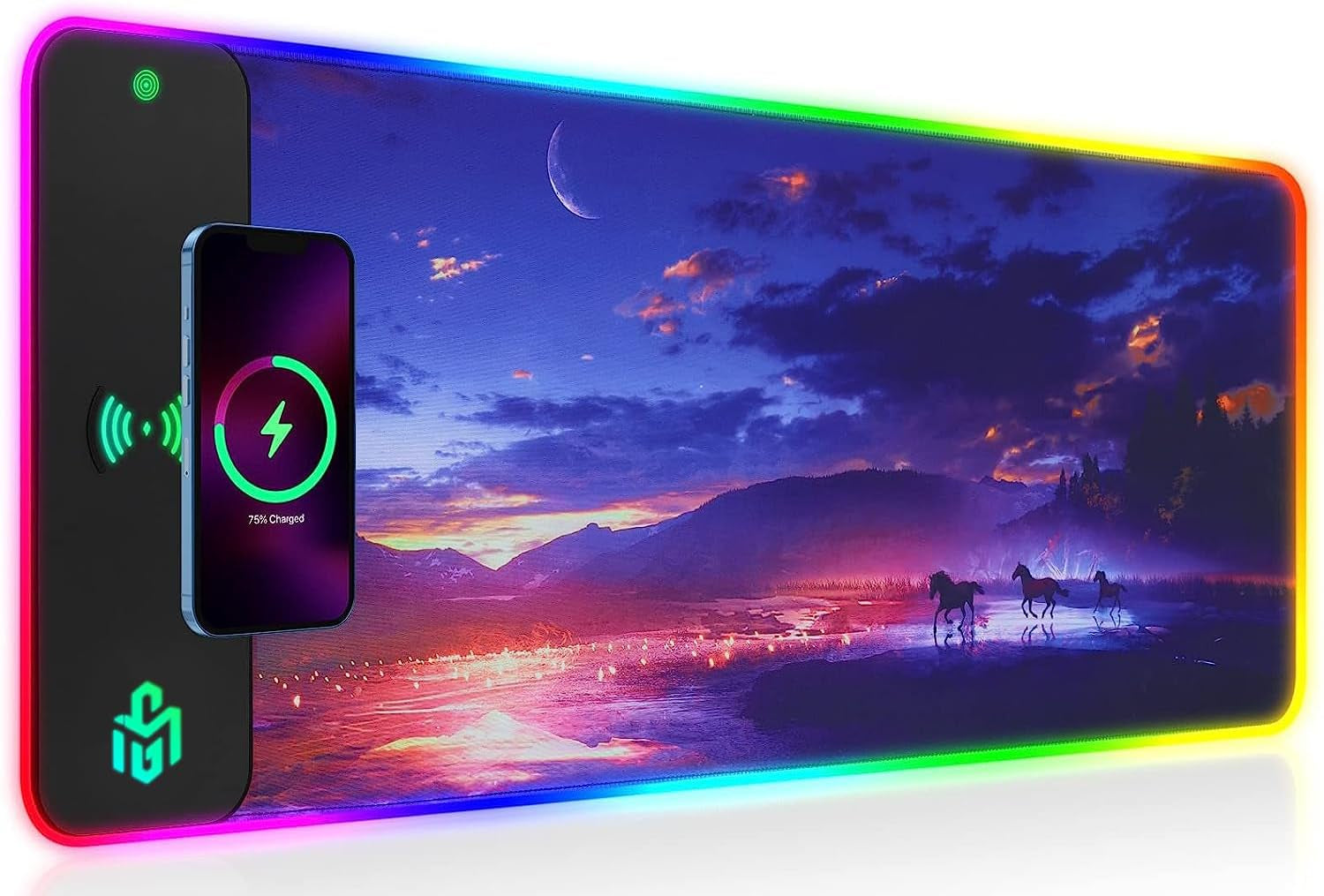 Wireless Charging RGB Gaming Mouse Pad 15W, LED Mouse Mat 800X300X4Mm, 10 Light Modes Extra Large Mousepad Non-Slip Rubber Base Computer Keyboard Mat for Gaming, Macbook, PC, Laptop, Desk（Sunset）
