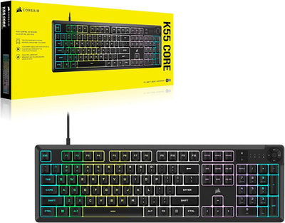 K55 CORE RGB Membrane Wired Gaming Keyboard – Quiet, Responsive Switches – Spill Resistance – Ten-Zone RGB – Media Keys – Icue Compatible – QWERTY NA – PC, Mac – Gray