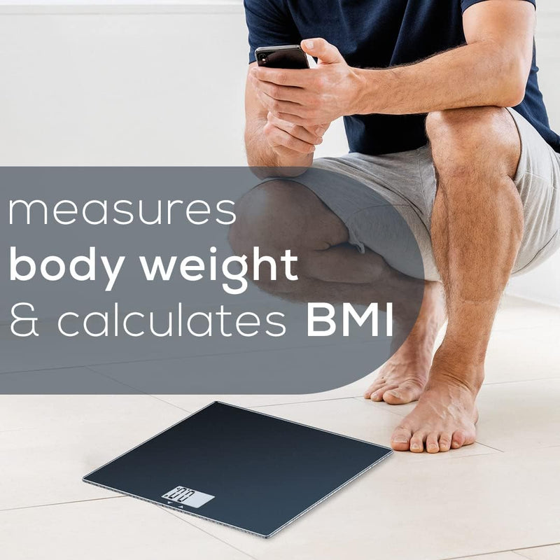 GS435B Glass Bluetooth Scale for Body Weight with BMI Composition Measurement, Smart Digital Bathroom Scales Connects with Health App Analyzer, Weigh in Kg and Lbs, Black