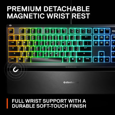 Apex 3 RGB Gaming Keyboard – 10-Zone RGB Illumination – IP32 Water Resistant – Premium Magnetic Wrist Rest (Whisper Quiet Gaming Switch)