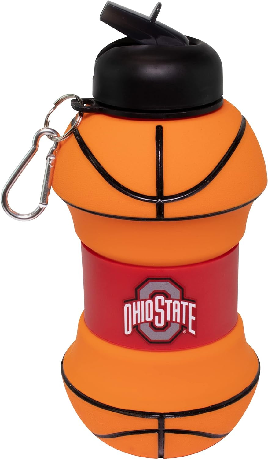 ART Ohio State Clip-On Collapsible 1 Liter, 34 Oz. Size Bpa-Free Silicone Basketball Large Water Bottle