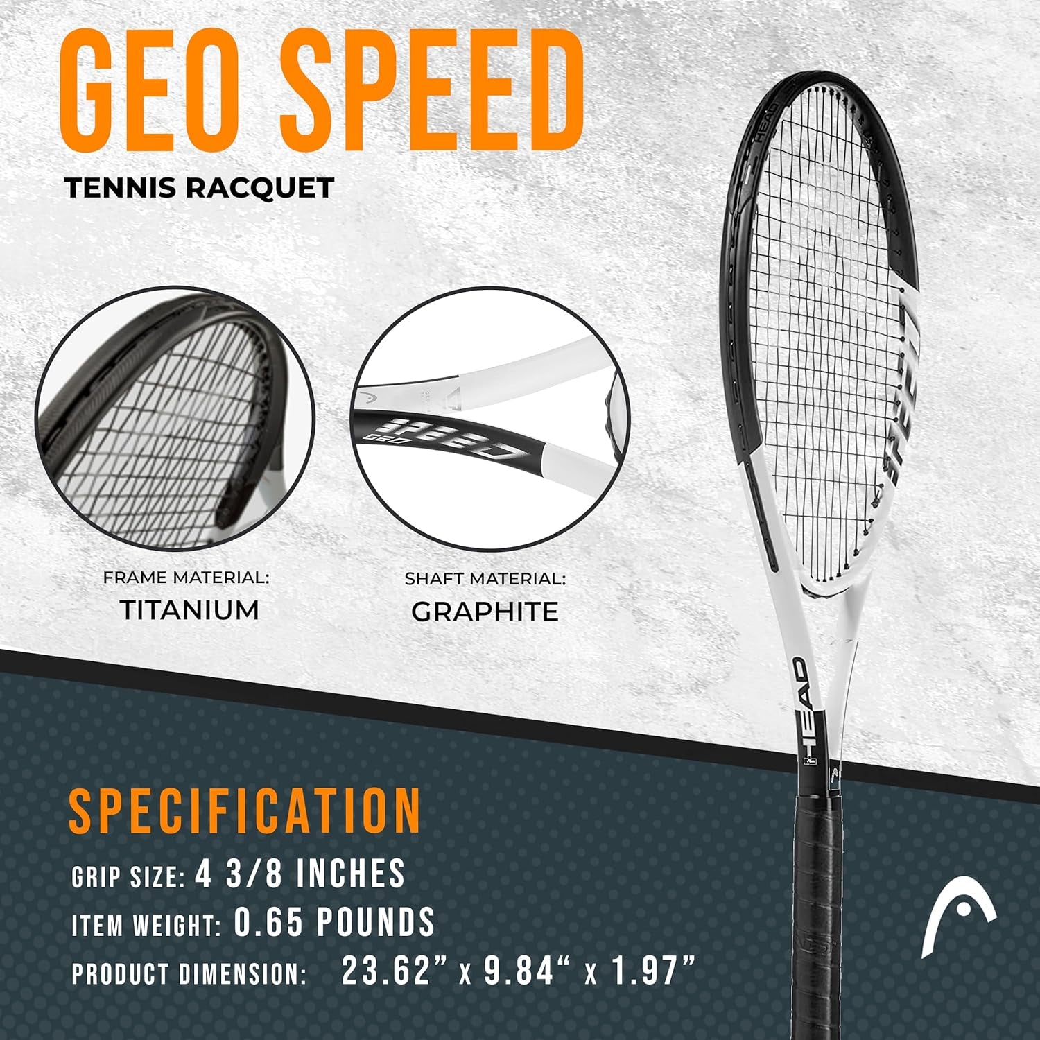 Geo Speed Adult Tennis Racket - Pre-Strung Light Balance 27.5 Inch Racquet