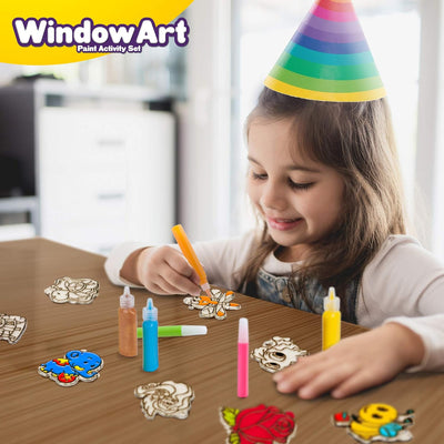 Window Paint Art Kit – Make Your Own Suncatchers Set – 24 Sun Catchers, 24 Suction Cups & 11 Paints – Suncatchers for Kids to Paint - DIY Window & Mirror Arts & Crafts Kit Children