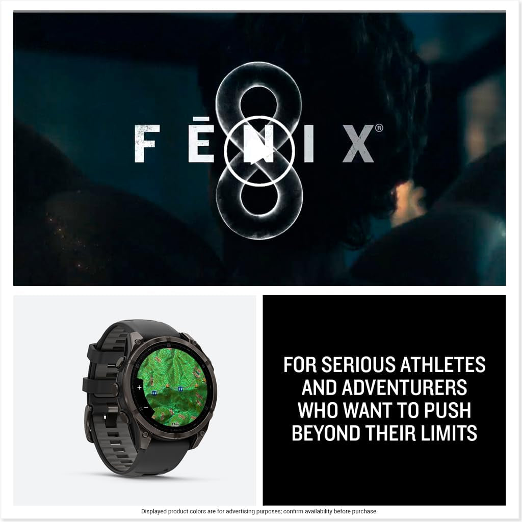 Fēnix® 8 – 47 Mm, AMOLED, Sapphire, Premium Multisport GPS Smartwatch, Long-Lasting Battery Life, Dive-Rated, Built-In LED Flashlight, Carbon Gray DLC Titanium with Pebble Gray Band