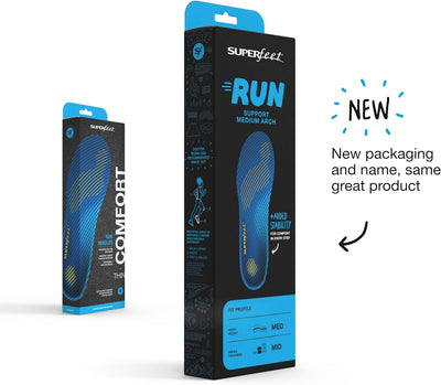 RUN Comfort Thin Orthotic Insoles - Low to Medium Arch Support for Running Shoes - 2.5-5 Men / 4.5-6 Women