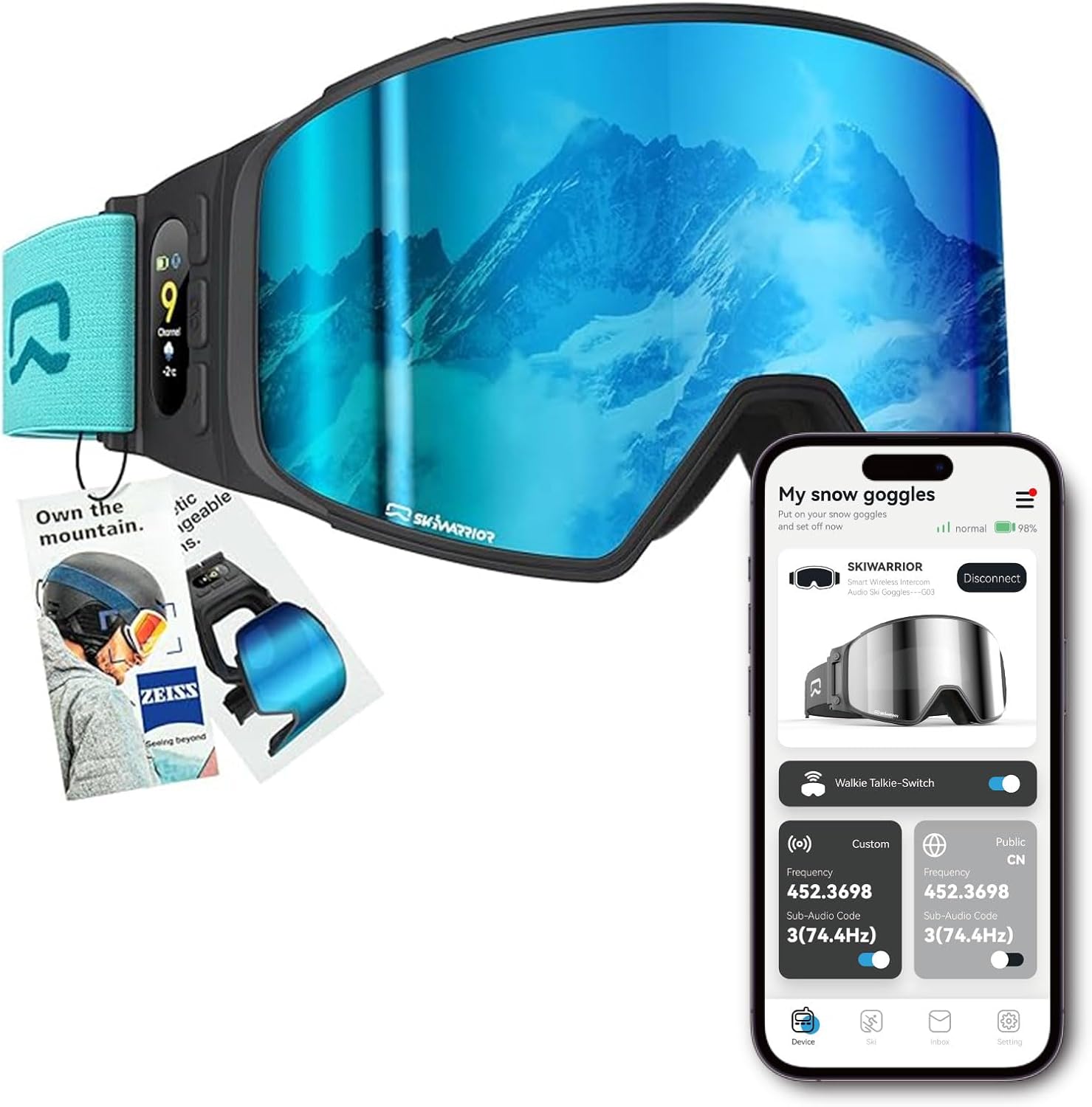 G02 Smart Ski Goggles with Interchangeable Magnetic Lenses,Snow Goggles Walkie-Talkie Play Music Answer Call
