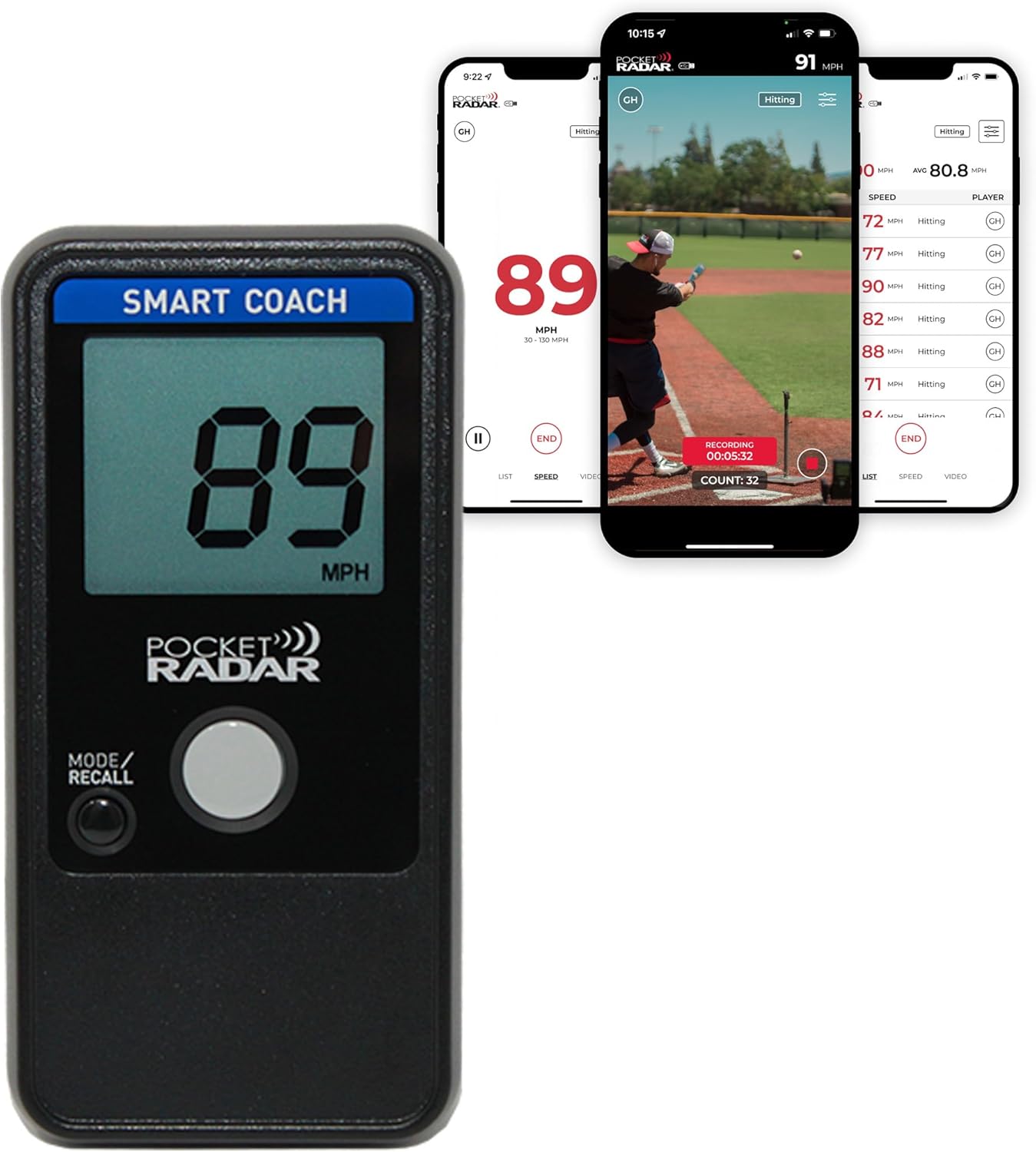 Smart Coach Speed Gun for Baseball, Hockey, Softball - Accurate Pitching & Sports Speed Measurement, Portable Baseball Radar Gun Compatible with  App (Ios/Android)