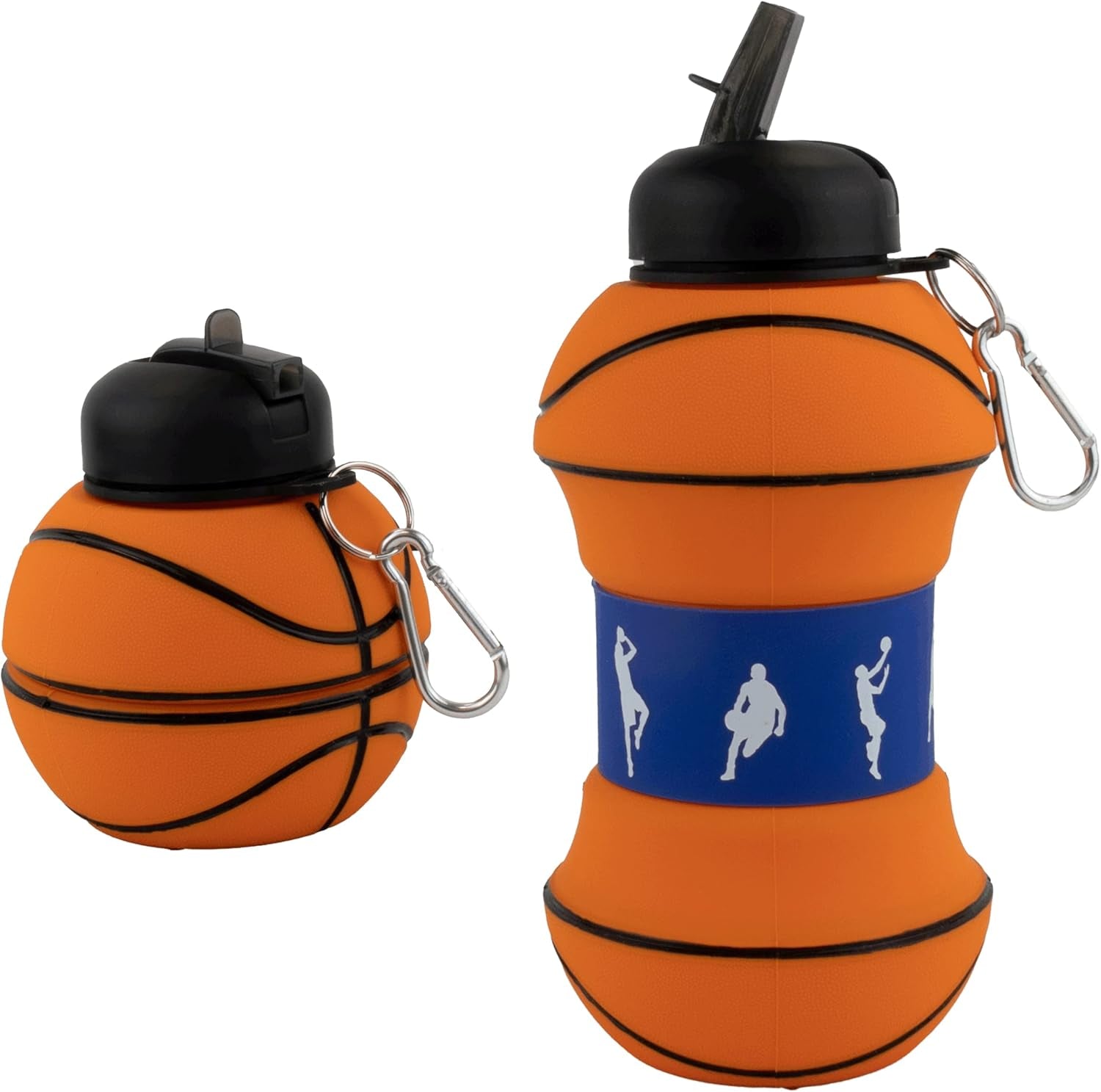 Art Clip-On Collapsible 1 Liter, 34 Oz. Size Bpa-Free Silicone Basketball Large Water Bottle for Kids