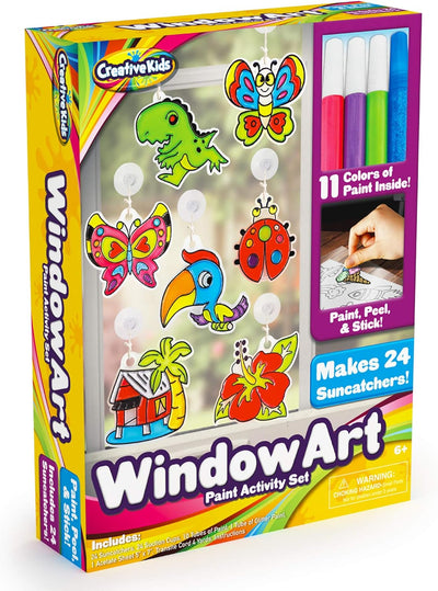 Window Paint Art Kit – Make Your Own Suncatchers Set – 24 Sun Catchers, 24 Suction Cups & 11 Paints – Suncatchers for Kids to Paint - DIY Window & Mirror Arts & Crafts Kit Children