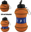 Art Clip-On Collapsible 1 Liter, 34 Oz. Size Bpa-Free Silicone Basketball Large Water Bottle for Kids