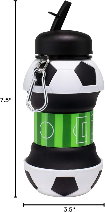 Art Clip-On Collapsible Bpa-Free Silicone Soccer Ball Water Bottle for Kids, 18 Oz. Size