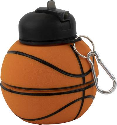 Art Clip-On Collapsible 1 Liter, 34 Oz. Size Bpa-Free Silicone Basketball Large Water Bottle for Kids